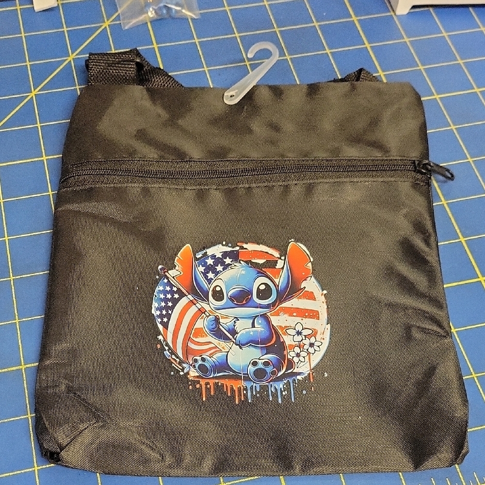Stitch American Flag Black Waterproof Crossbody Bag 7.5" x 9"